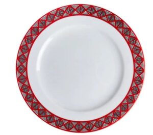 Тарелка Башкирский фарфор Мезень Классик Елочки D 270 мм, H 23 мм белая, красная артикул 0933270.Д1302:03