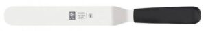 Лопатка кулинарная Icel 420 мм. изогнутая раб. часть 26*4 см. нерж. узкая с пластик. ручкой черн. артикул 541.6006.26