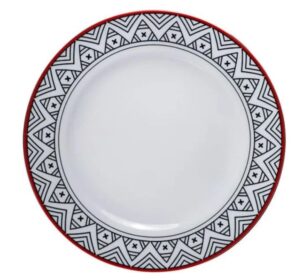 Тарелка Башкирский фарфор Мезень Классик Геометрия D 250 мм, H 22 мм белая, красная артикул 0933250.Д1302:01