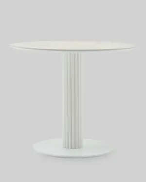 Стол круглый Терралино D90 верх керамика белый матовый, основание металл белый