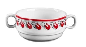 Бульонница Башкирский фарфор Мезень Принц Лебеди 380 мл, D 115 мм, H 60 мм белая, красная артикул ИЧШ 22.250.Д1302:07