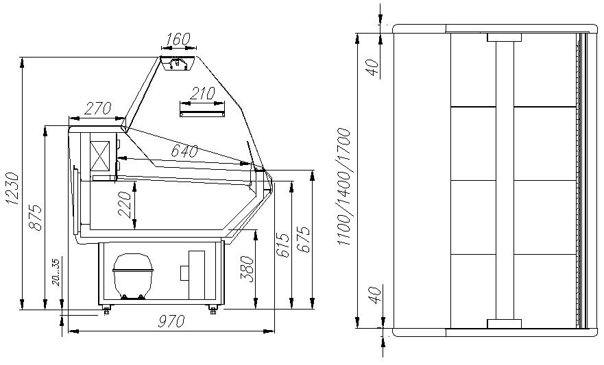 Витрина холодильная Carboma Palm G95 SV 1,2-1 (ВХСр-1,2 Полюс)