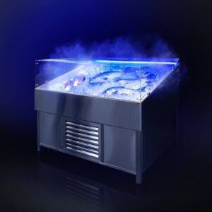 Витрина для выкладки рыбы на льду с охлаждением и системой туманообразования Финист VFgt/1400