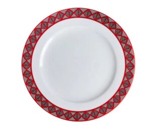 Тарелка Башкирский фарфор Мезень Классик Елочки D 300 мм, H 25 мм белая, красная артикул 0933300.Д1302:03