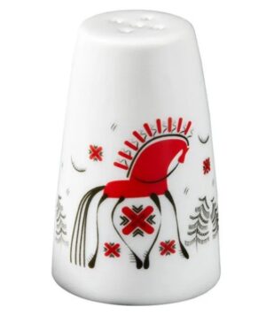 Солонка Башкирский фарфор Мезень Принц Кони 70 мл, D 50 мм, H 82 мм белая, красная артикул ИСН 03.70.Д1302:06