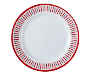 Тарелка Башкирский фарфор Мезень Классик Заборчик D 190 мм, H 20 мм белая, красная артикул 0933190.Д1302:04