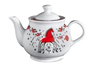 Чайник заварочный Башкирский фарфор Мезень 400 мл, H 90 мм, D 166 мм белый, красный артикул 2633400.Д1302:06