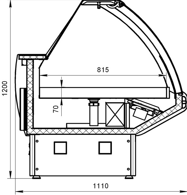 Холодильная витрина Марихолодмаш Парабель ВХСл-1,25 (без боковин, ТРВ, одна тумба)