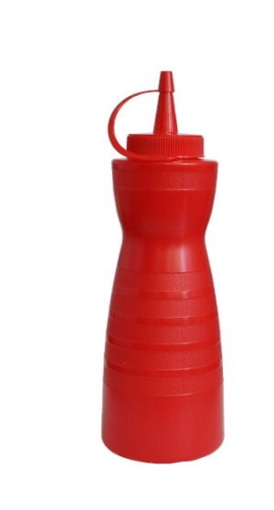 Емкость для соуса MGprof 375 мл. d 55 мм. h 215 мм. фигурная с крышкой красн. артикул 1747 красн