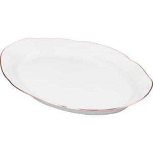 Блюдо Добрушский фарфоровый завод «Голубка» овальное; 350мл; L33, B23,5см, фарфор, белый, золотой артикул 0C0865