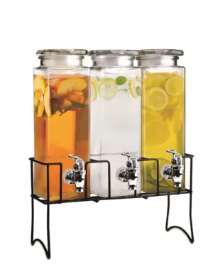 Набор диспенсеров д/напитков(лимонадник),стеклянные с краном на мет.подставке,3*2,5 литра, P.L.