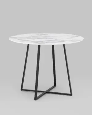 Стол обеденный Дакота 100*100 белый мрамор ножки черные