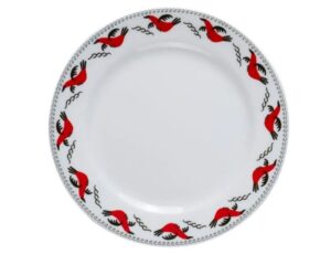 Тарелка Башкирский фарфор Мезень Классик Гуси D 190 мм, H 20 мм белая, красная артикул 0933190.Д1302:02