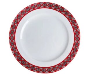 Тарелка Башкирский фарфор Мезень Классик Елочка D 250 мм, H 22 мм белая, красная артикул 0933250.Д1302:03