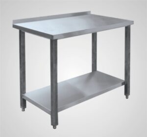 Стол пристенный с бортом СПРП-7-6 (каркас с полкой - нерж.)