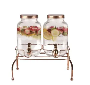 Набор диспенсеров д/напитков(лимонадник),стеклянные с краном на мет.подставке,2*4 литра, P.L.