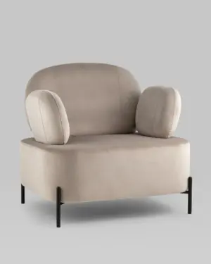 Кресло Кэнди с подлокотниками низкое велюр серо-бежевый