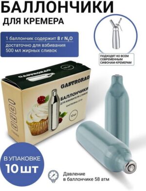 Баллончики для взбивателя сливок Gastrorag 2310 8 г N2O, 10 шт. в упаковке артикул