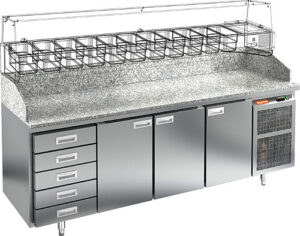 Стол холодильный для пиццы HiCold PZ4-111/GN (каменная столешница под витрину)