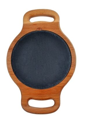 Блюдо для подачи MGProf D 150 мм, H 15 мм на деревянной подставке артикул 73119