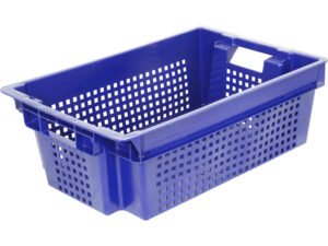 Ящик для овощей Noname 600х400х200 мм, конусный, перфорир. дно сплошное, синий (крышка 65079) артикул 71461