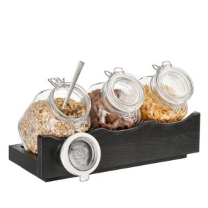 Набор ёмкостей на подставке APS 3 шт. стекло, дерево, тем.корич., H 13,5, L 43, B 17 см артикул 14965