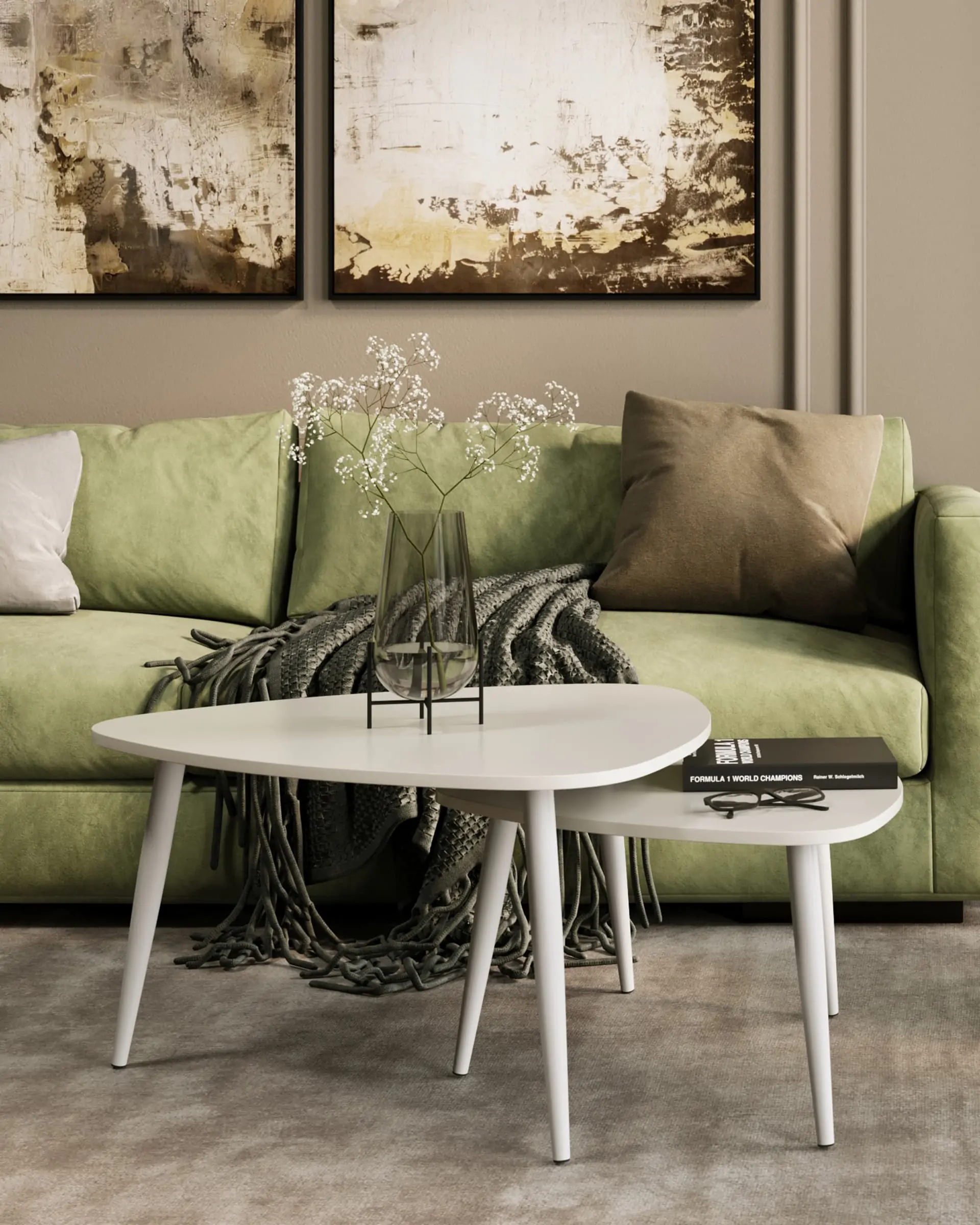 Набор журнальных столиков белых Агата 80 и 60 см