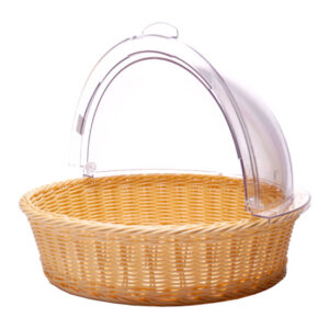 Корзина плетеная MGProf D 400 мм, H 100 мм, бежевая, полиротанг, с крышкой Roll-Top артикул