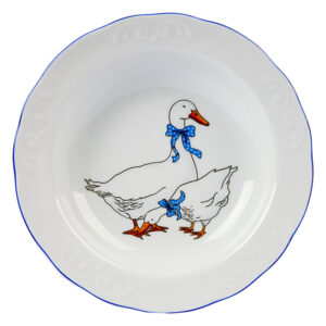 Тарелка глубокая Добрушский фарфоровый завод Надежда Гуси D 220 мм, H 43 мм, белый, синий артикул 9С1660