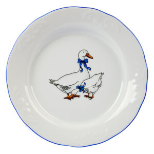 Тарелка мелкая Добрушский фарфоровый завод Надежда Гуси D 200 мм, H 26 мм, белый, синий артикул 9С1662